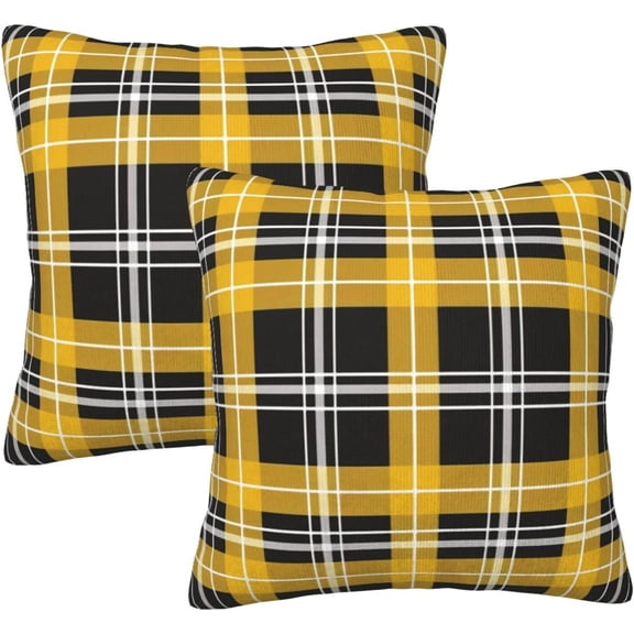 Yellow Black Plaid Pillow Covers Set of 2 16x16 Inch Throw Pillow Covers Decorative Pillow Cases Square Cushion Cover Pillow Protector for Home Couch Sofa Car
