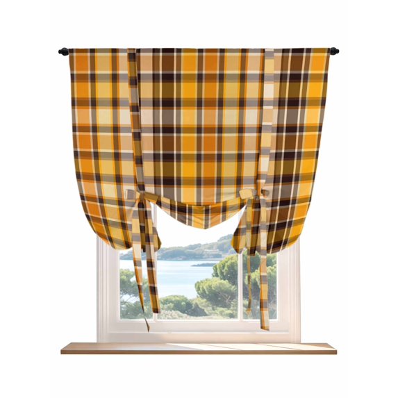 Yellow Black Plaid Tie Up Curtains for Windows 63 Inch Length Balloon Curtains Kitchen Adjustable Balloon Window Shade Country Simple Buffalo Check Gingham Tie Up Bathroom Curtain Window 52"x63"