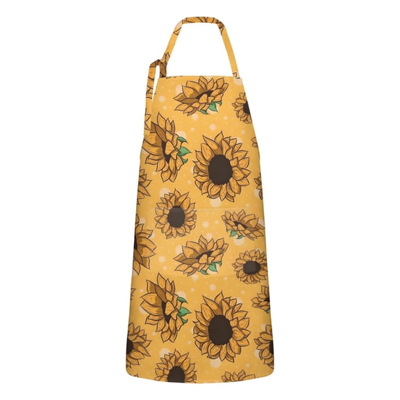 Yellow Black Polka Dot Sunflower Pattern Apron-Garden Aprons for Women with Pockets-Cotton Linen Waterproof Kitchen Cooking Gardening Aprons Adjustable for Kitchen,Cooking,BBQ and Salon 33x27 Inch