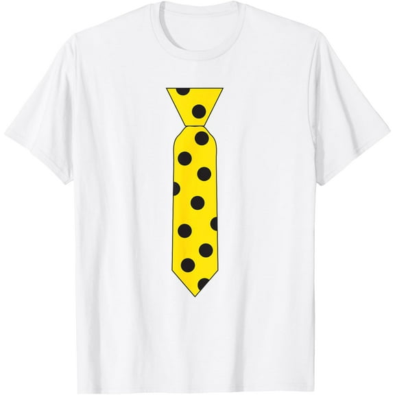 Yellow Black Polka Dot Tie Novelty Costume Necktie T ShirtMen and women, White T-shirt, size: Extra large