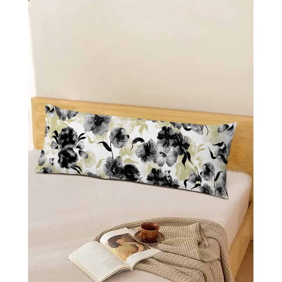 Yellow Black Print Flowers Throw Pillow Cover,Watercolor Abstract Floral Rectangle Decorative Pillow Case Protector Soft Cushion Cover Lumbar Pillowcase for Couch Sofa Bedroom Car Decor 20x54 Inch