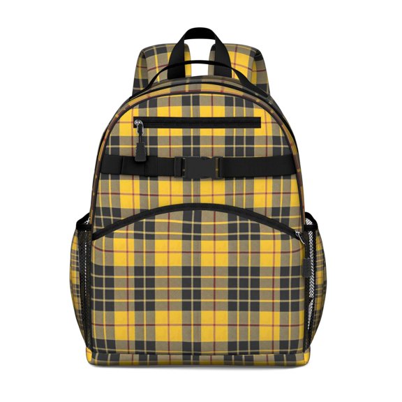 Yellow Black and Red Checkerboard Checkered Pattern Backpack for School,Cute School Bag,Schoolbag with Adjustable Shoulder Straps & Padded Back,15.25"x11.5"x5.25"
