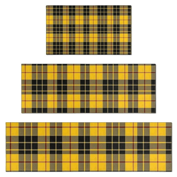 Yellow Black and Red Checkerboard Checkered Pattern Kitchen Rugs Sets Of 3,Kitchen Runner Rugs Non Skid Washable,Decorative Kitchen Floor Mats for Kitchen,Sink,Laundry,17"x30"+ 17"x47" + 17"x59"
