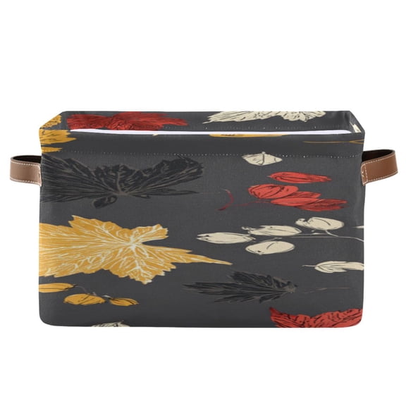 Yellow Black Red White Maple Leaves Autumn Square Storage Bins with Handles Collapsible Containing Box 1 Pack