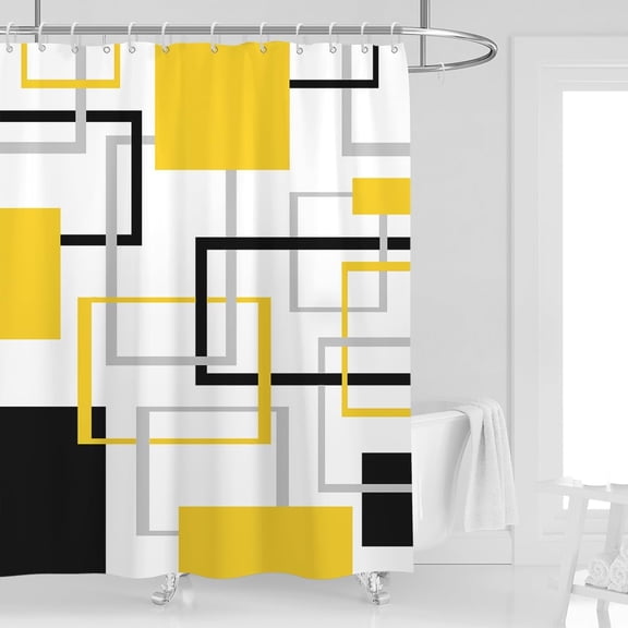 Yellow and Black Shower Curtain 60''W x 72''L White Grey Gray Abstract Geometric Cross Modern Checkered Geometry Minimalist Men Simple Neutral Design Polyester 12 Pack Plastic Hooks