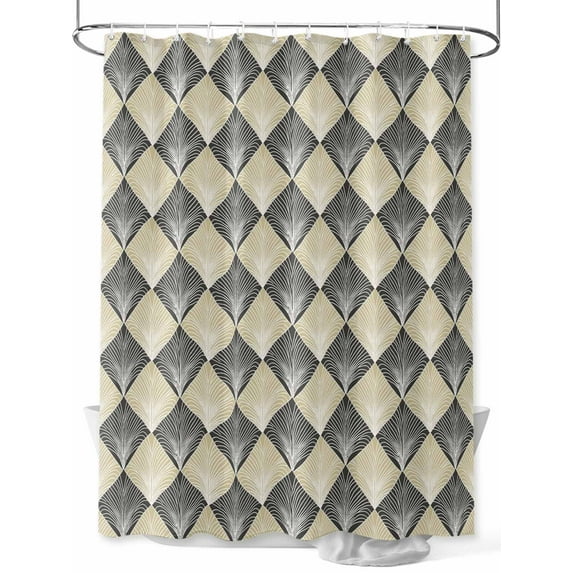 Yellow Black Standard Shower Curtain Set, Waterproof Shower Curtains for Bathroom, Modern Contemporary Floral Art Vintage Washable Fabric Cloth Bath Curtain for Bathtub with Hooks 72x72 Inches