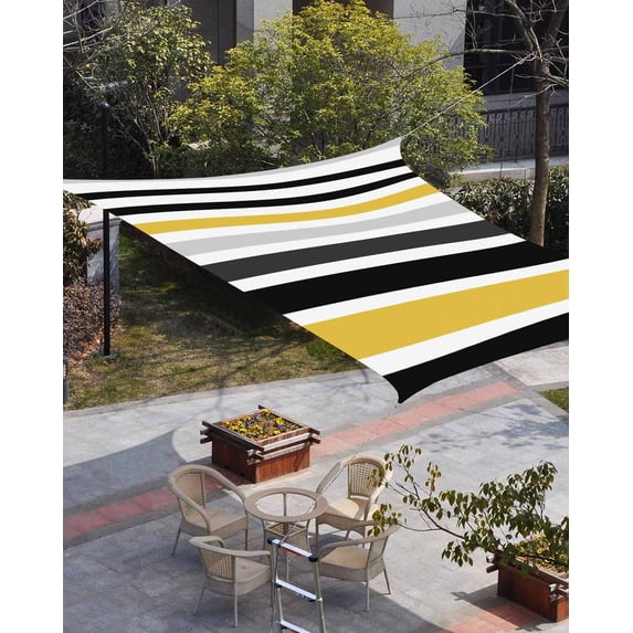 Yellow Black Stripe Sun Shade Sail 6.5'x10' Rectangle Outdoor Shade Canopy, Modern Abstract Art Coarse Striped Porch Shades Outdoor Sun Blocking Screen, Sunshade Cloth Covers for Patio/Deck/Garden