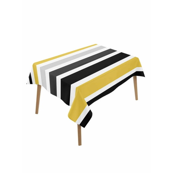 Yellow Black Stripe Table Cloth, Modern Abstract Art Coarse Striped Waterproof Tablecloth for Rectangle Tables, Reusable Washable Fabric Table Cover for Restaurant Kitchen Dining Tables 60"x102"