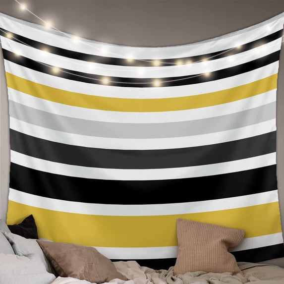 Yellow Black Stripe Tapestry for Bedroom Wall Hanging Tapestry, Modern Abstract Art Coarse Striped Ceiling Backdrop Tapestries Poster Blanket Wall Decor for Teens Room Living Room Dorm 59" x 90"