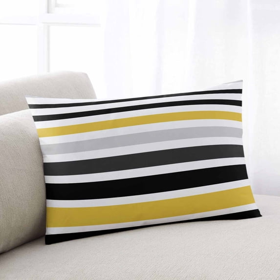 Yellow Black Stripe Throw Pillow Cover, Pillowcase Protectors with Zipper, Breathable Decorative Lumbar Pillow Case Cover, Modern Abstract Art Coarse Striped Pillow Shams for Couch Sofa 16x24Inch