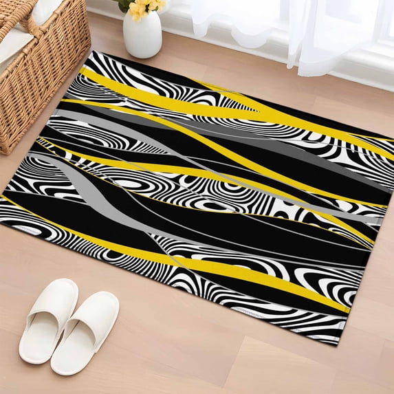 Yellow Black Stripes Entryway Rug 2'x3' Non Slip Front Door Mats, Modern Grey Ombre Abstract Striped Entrance Rugs Indoor Outdoor Carpet, Washable Floor Mats Small Area Rug for Bedroom Kitchen