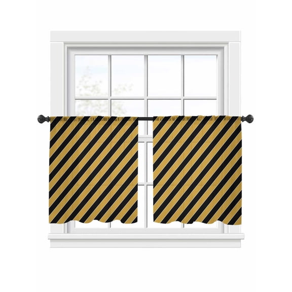Yellow Black Stripes Sheer Curtains 2 Panels Set Lines Striped Abstract Art Simple Sheer Window Curtains Light Filtering Rod Pocket Voile Drapes for Bedroom Living Room 52"x45"