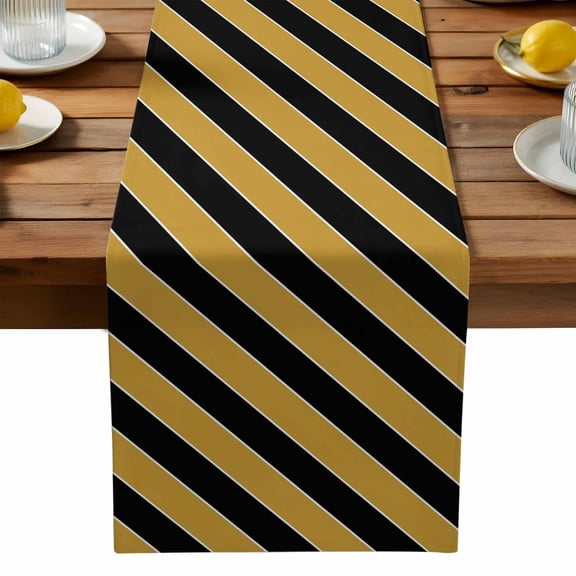 Yellow Black Stripes Table Runner, Lines Striped Abstract Art Simple Kitchen Table Runners Dress Scarves for Table Decorations Party/Restaurant/Indoor Outdoor Use, 13x90in