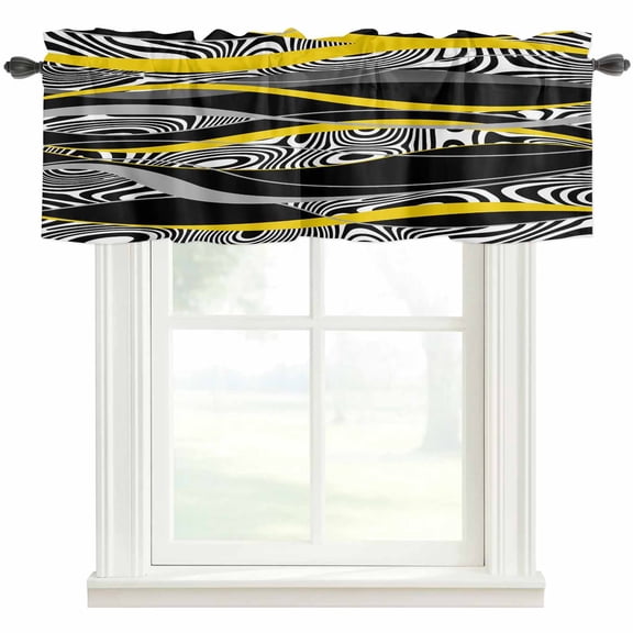 Yellow Black Stripes Valances for Windows Farmhouse Kitchen Curtains Valances Rod Pocket Valance Curtains for Windows Modern Grey Ombre Abstract Striped Window Valances for Bathroom Bedroom 54"x18"