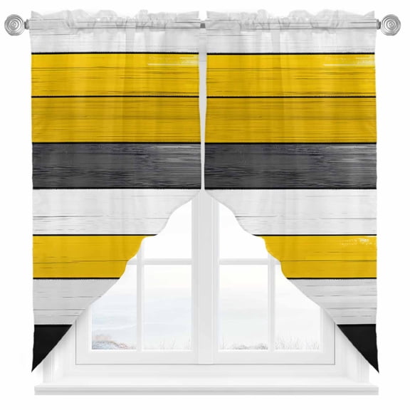 Yellow Black Swag Valances for Windows 2 Pack Striped Gradient Wood Grain Modern Art Swag Kitchen Curtains 36 Inches Long Rod Pocket Short Window Treatment for Kitchen Bathroom 28"x36"