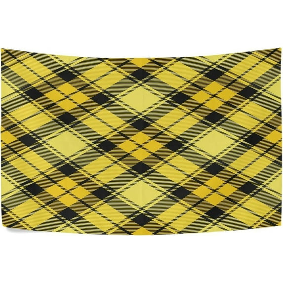 Yellow and Black Tartan Plaid Tapestry Wall Hanging Tapestries Happy Colorful Hippie Psychedelic Art Polyester Carpet Wall Decorative for Living Room Bedroom 60x51inch