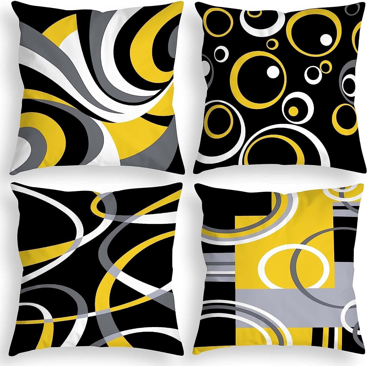Yellow and Black Throw Pillow Covers 20x20 Inches Set of 4 Decor Decorative Throw Pillow Cover Abstract Modern Geometric Square Cushion Cases for Sofa Bed Couch