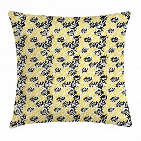 Yellow and Black Throw Pillow Cushion Cover, Foliage Leaves Pattern Bicolor Exotic Nature Design Spring Season, Decorative Square Accent Pillow Case, 20 X 20 Inches, Yellow and Black, by Ambesonne