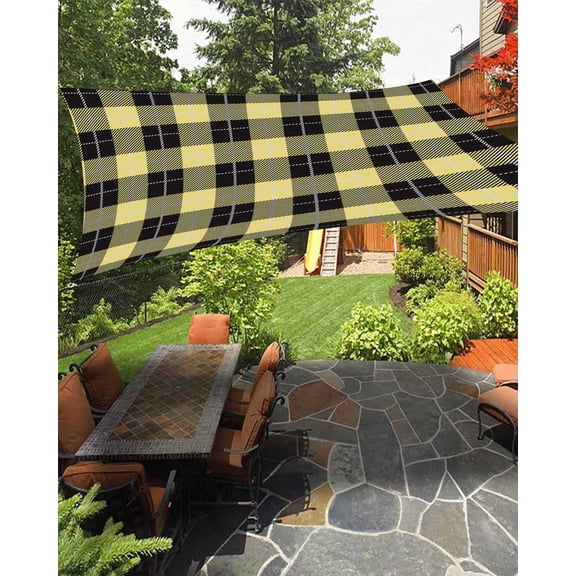 Yellow Black Waterproof Sun Shade Sail Buffalo Lattice Outdoor Patio Sun Shades Canopy UV Block Waterproof Sunshade for Garden Backyard Deck Pergola 6.5x10 Ft