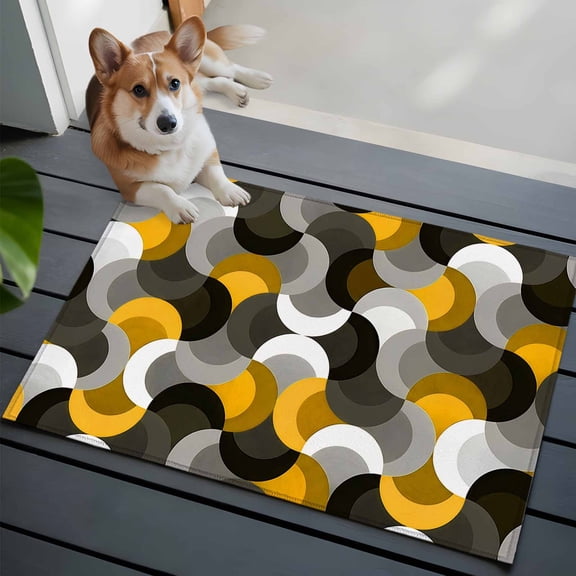 Yellow Black Wavy Washable Entry Rug 2x3 Medieval Abstract White Grey Yellow Black Texture Low Pile Indoor Door Mat with Rubber Backing Thin Area Rug for for Entrance, Bedroom, Kitchen, Bathroom