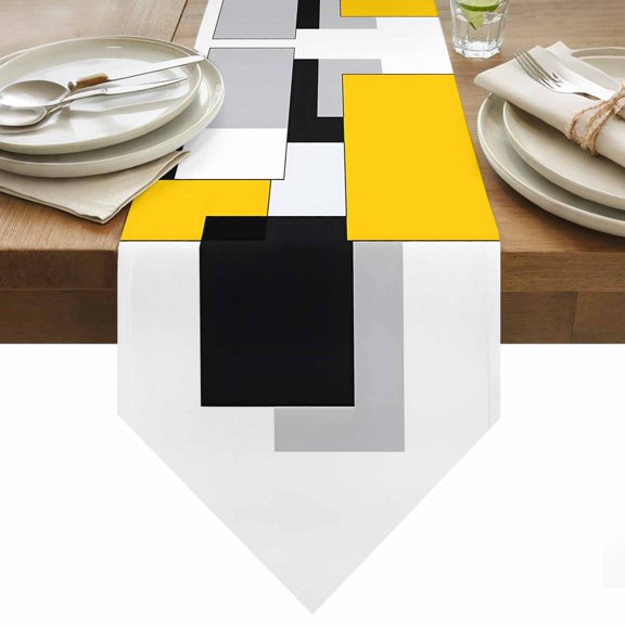 Yellow Black White Geometric Table Runner 72 Inches Long Modern Abstract Art Color Block Table Runners for Dining Room Tabletop Dresser Scarf Home Party Banquet Wedding Holiday Decoration