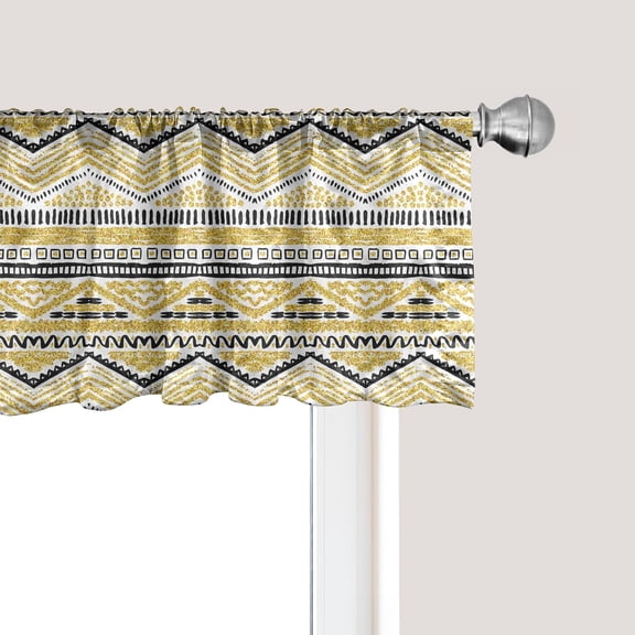 Yellow and Black Window Valance, Prehistoric Design with Zig Zag Lines Stripes Chevron, Curtain Valance for Kitchen Bedroom Decor with Rod Pocket, 54" X 18", Yellow Black and White