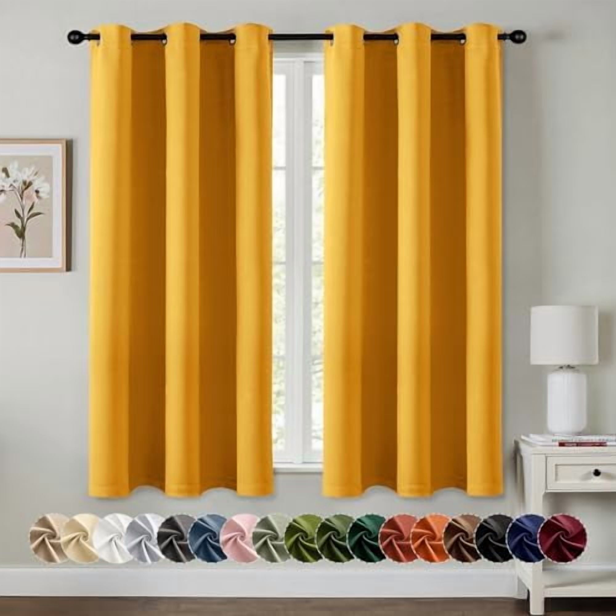 Yellow Blackout Curtains for Bedroom Living Room 63 Inches Long 2 ...