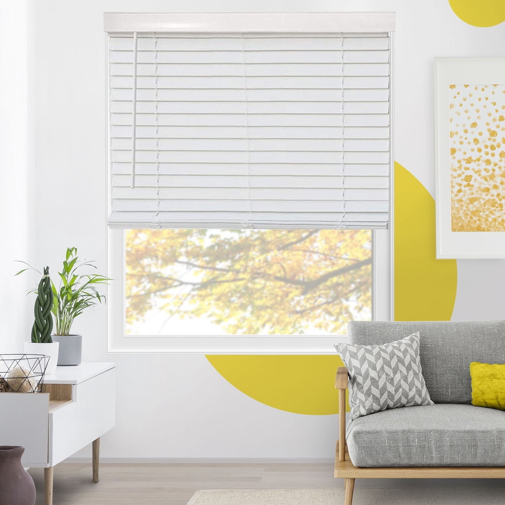 Yellow Blinds White Cordless 2” Faux Wood Blinds for Windows with Valance, 16.25"W X 60"H, Room Darkening & Light Filtering, Easy Install, Moisture-Resistant Window Treatment
