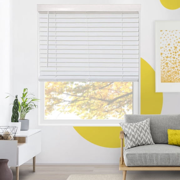 Yellow Blinds White Cordless 2 Faux Wood Blinds for Windows with Valance, 32"W X 48"H, Room Darkening & Light Filtering, Easy Install, Moisture-Resistant Window Treatment