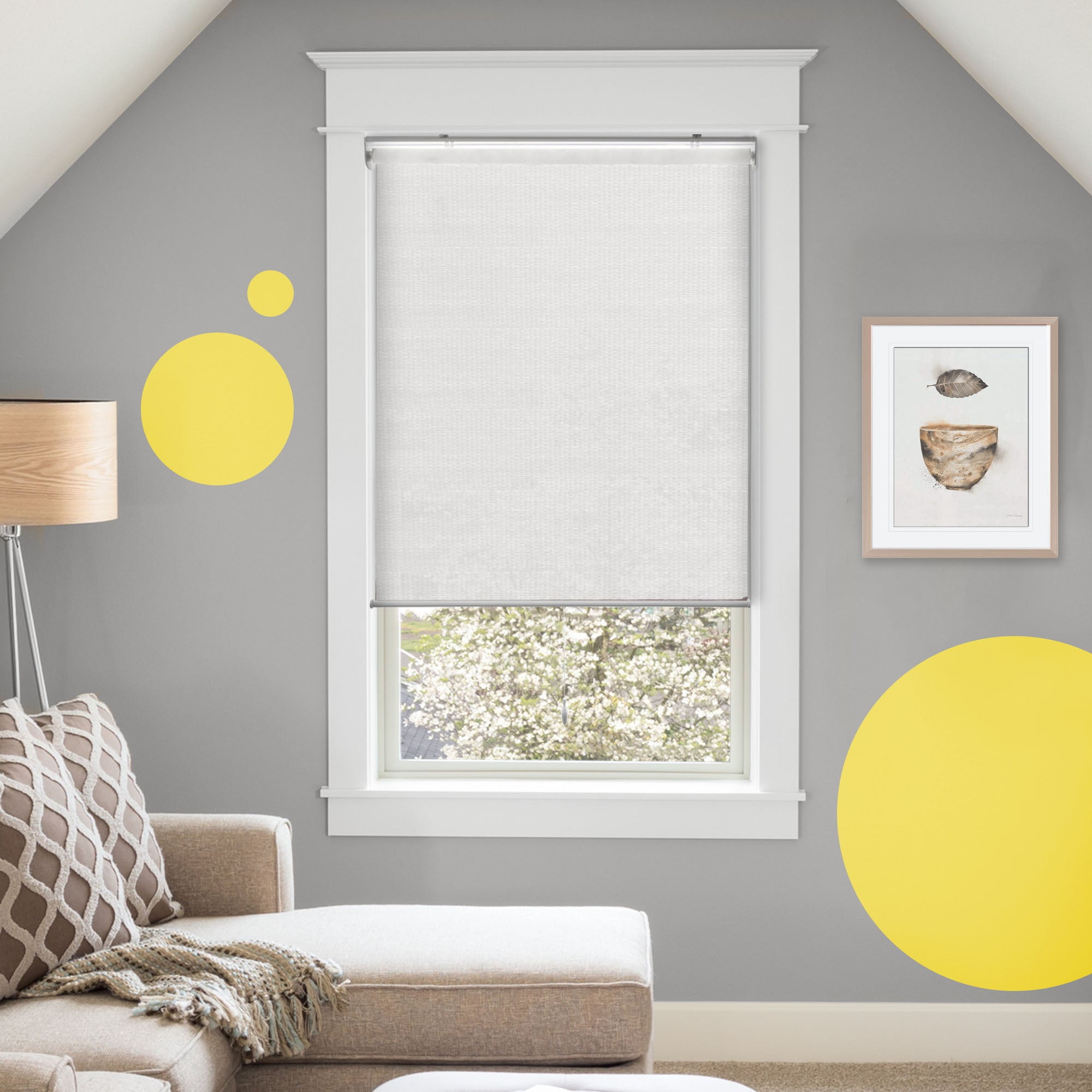 Yellow Blinds 23"W X 72"H White Cordless Light Filtering UV Protection Polyester Roller Shade for Window