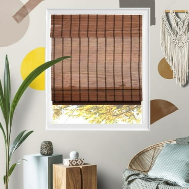Yellow Blinds 23"W x 64"H Natural Woven Cordless Light Filtering Bamboo Roman Shades for Window, Deep Bronze