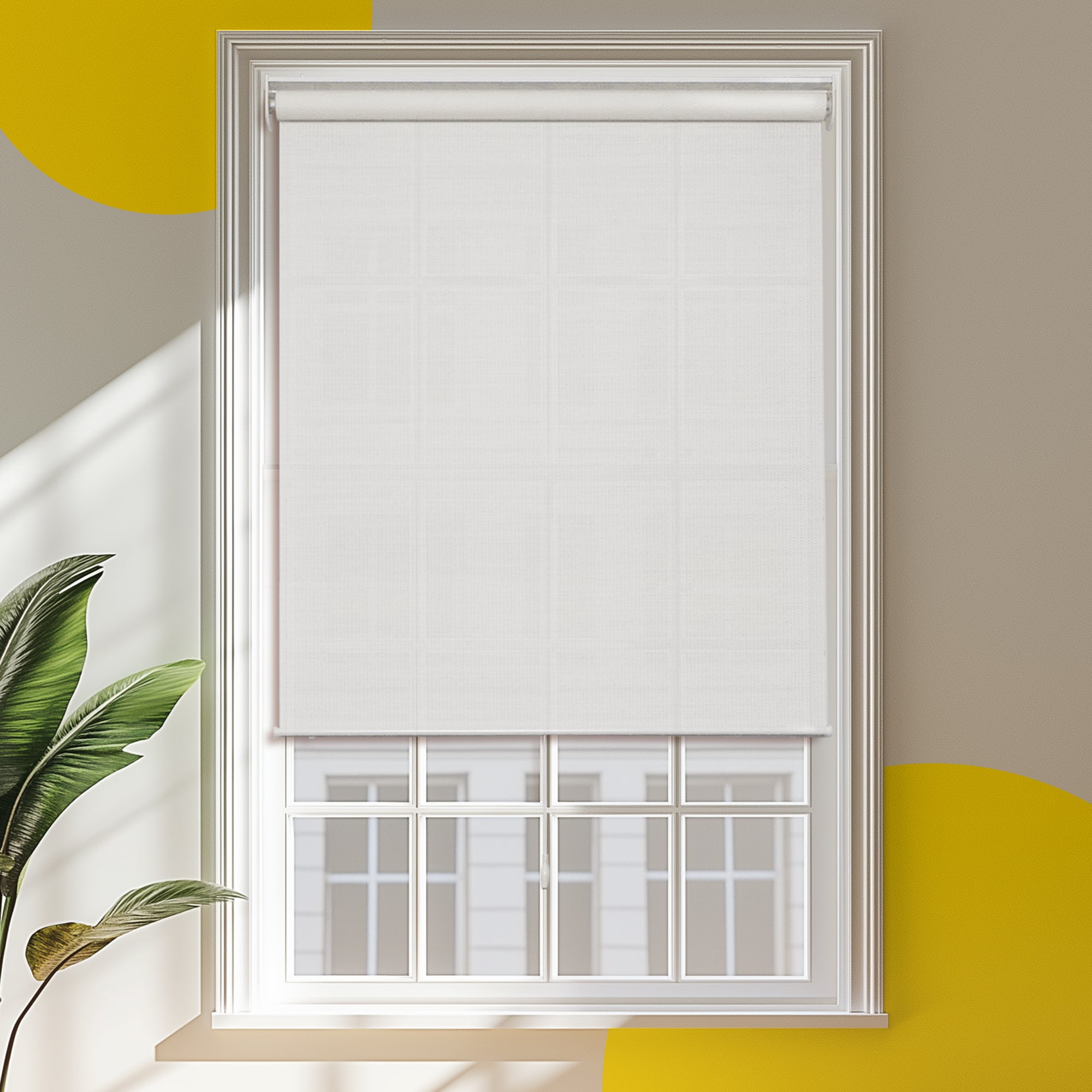 Yellow Blinds 26"W x 72"H Weave White Cordless Light Filtering UV Protection Polyester Roller Shade for Window