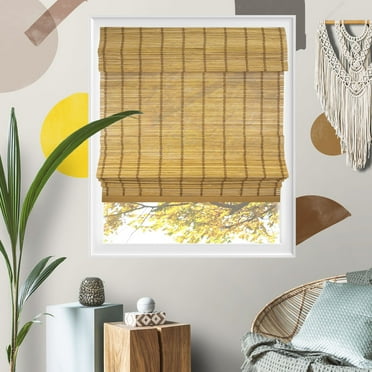 Yellow Blinds 32"W x 64"H Natural Woven Cordless Light Filtering Bamboo Roman Shades for Window, Cinnamon