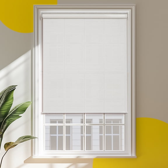 Yellow Blinds 48"W x 72"H Weave White Cordless Light Filtering UV Protection Polyester Roller Shade for Window