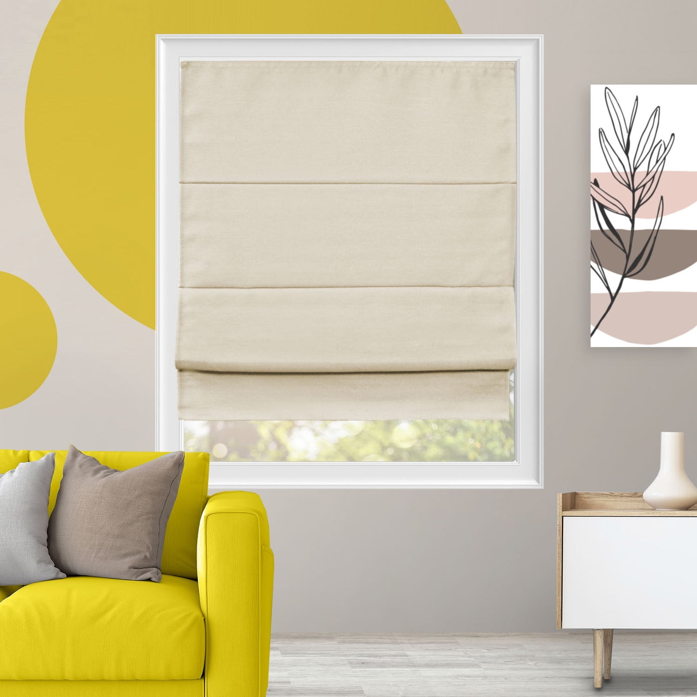 Yellow Blinds Cordless Blackout Roman Shade, Del Mar Moon Shell - 29"W X 64"H