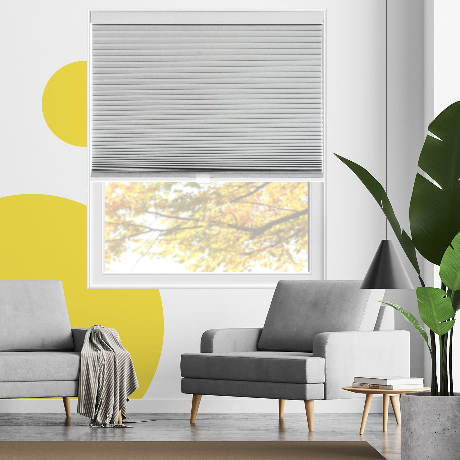 Yellow Blinds Cordless Honeycomb Cellular Shade Skyline Blackout - 13.5"W X 48"H