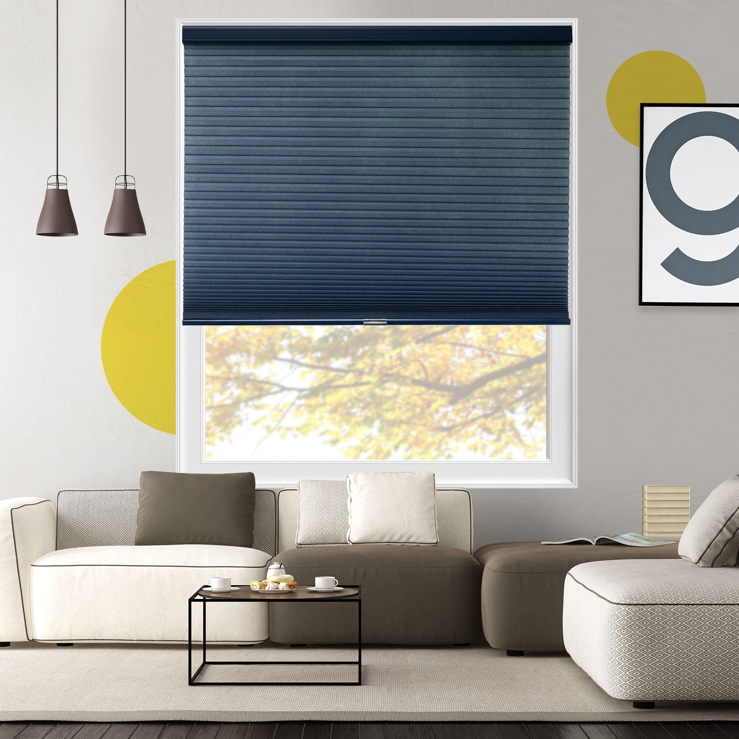 Yellow Blinds Cordless Light Filtering Honeycomb Cellular Shade Skyline Ocean - 23"W X 84"H
