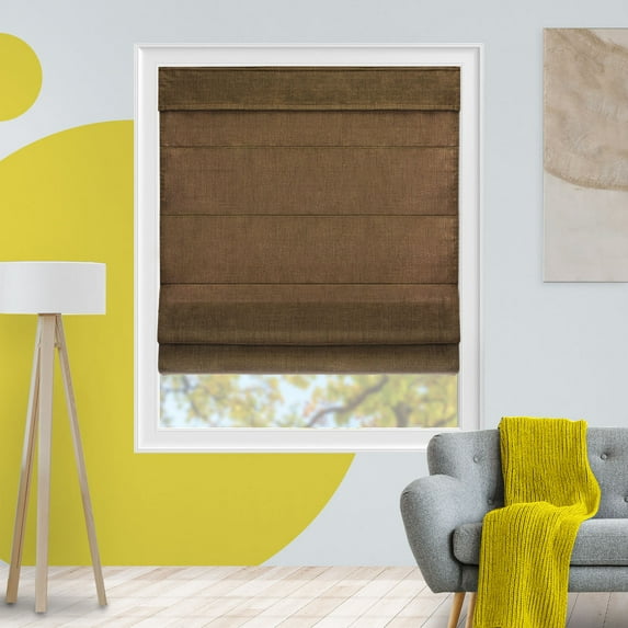 Yellow Blinds Cordless Light Filtering Roman Shade, Belgian Chocolate - 23"W X 64"H