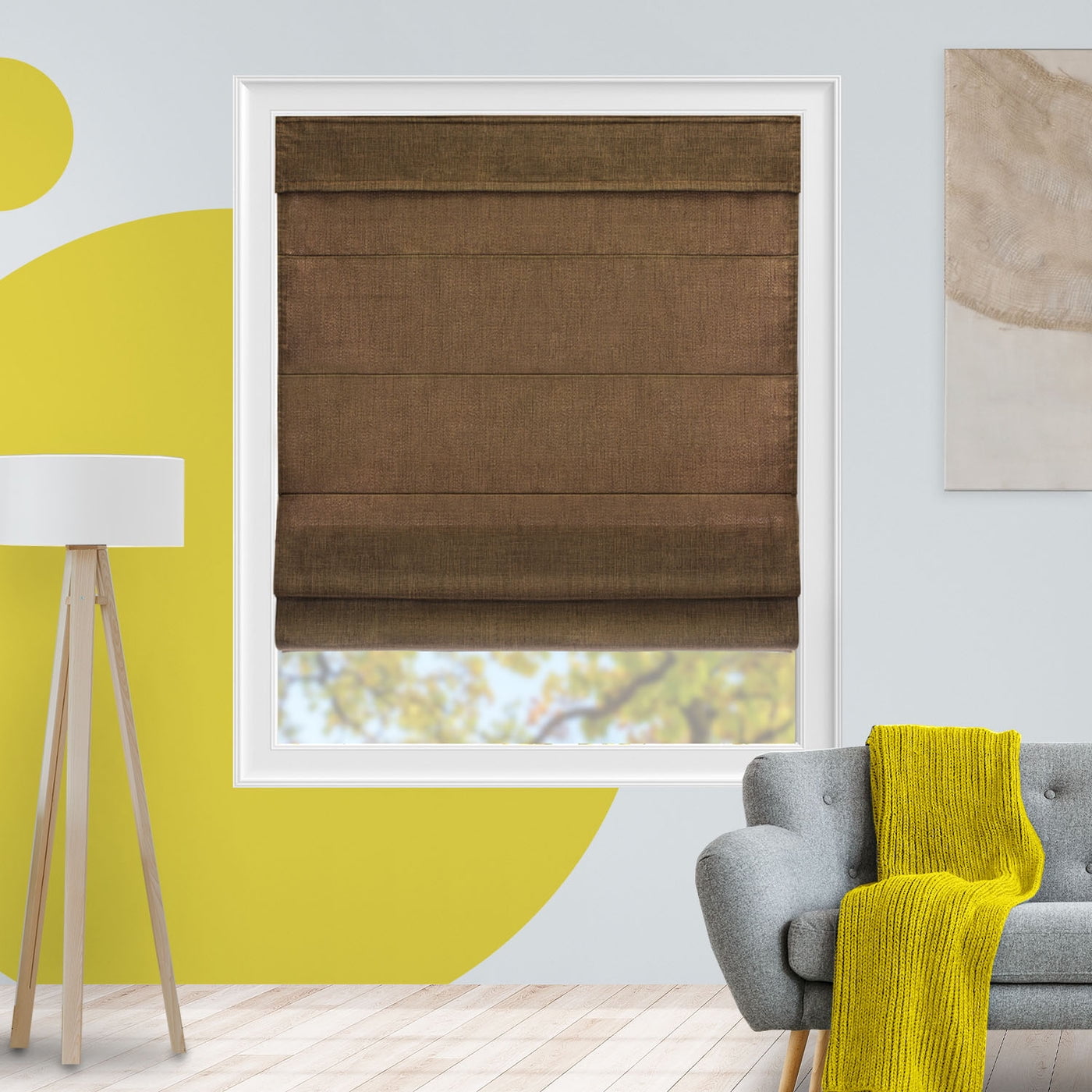 Yellow Blinds Cordless Light Filtering Roman Shade, Belgian Chocolate - 39"W X 64"H