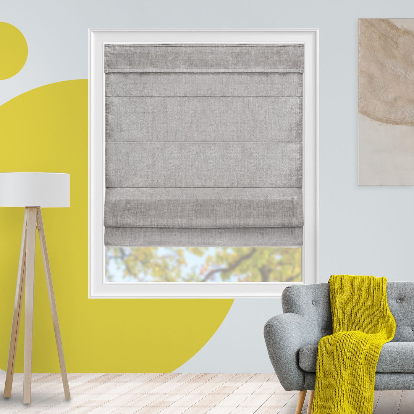 Yellow Blinds Cordless Light Filtering Roman Shade, Belgian Denim - 47"W X 64"H
