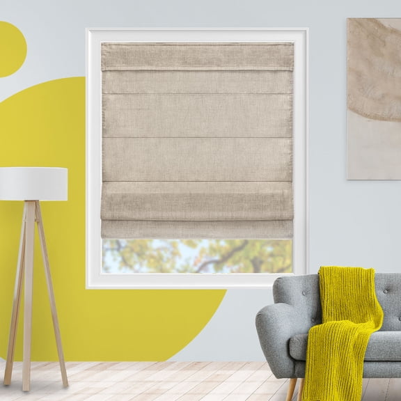 Yellow Blinds Cordless Light Filtering Roman Shade, Belgian Flax - 24"W X 72"H