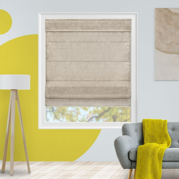 Yellow Blinds Cordless Light Filtering Roman Shade, Belgian Flax - 34"W"X 64"H