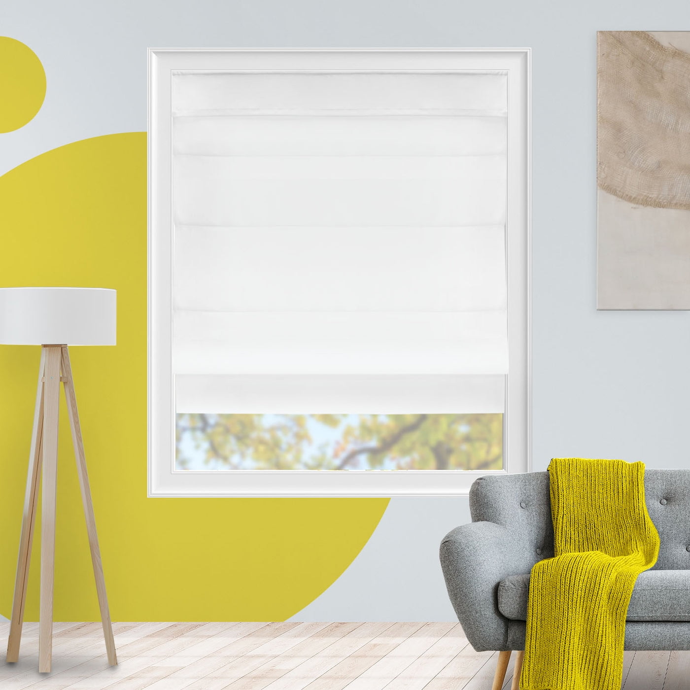 Yellow Blinds Cordless Light Filtering Roman Shade, Belgian Snow - 33"W X 64"H