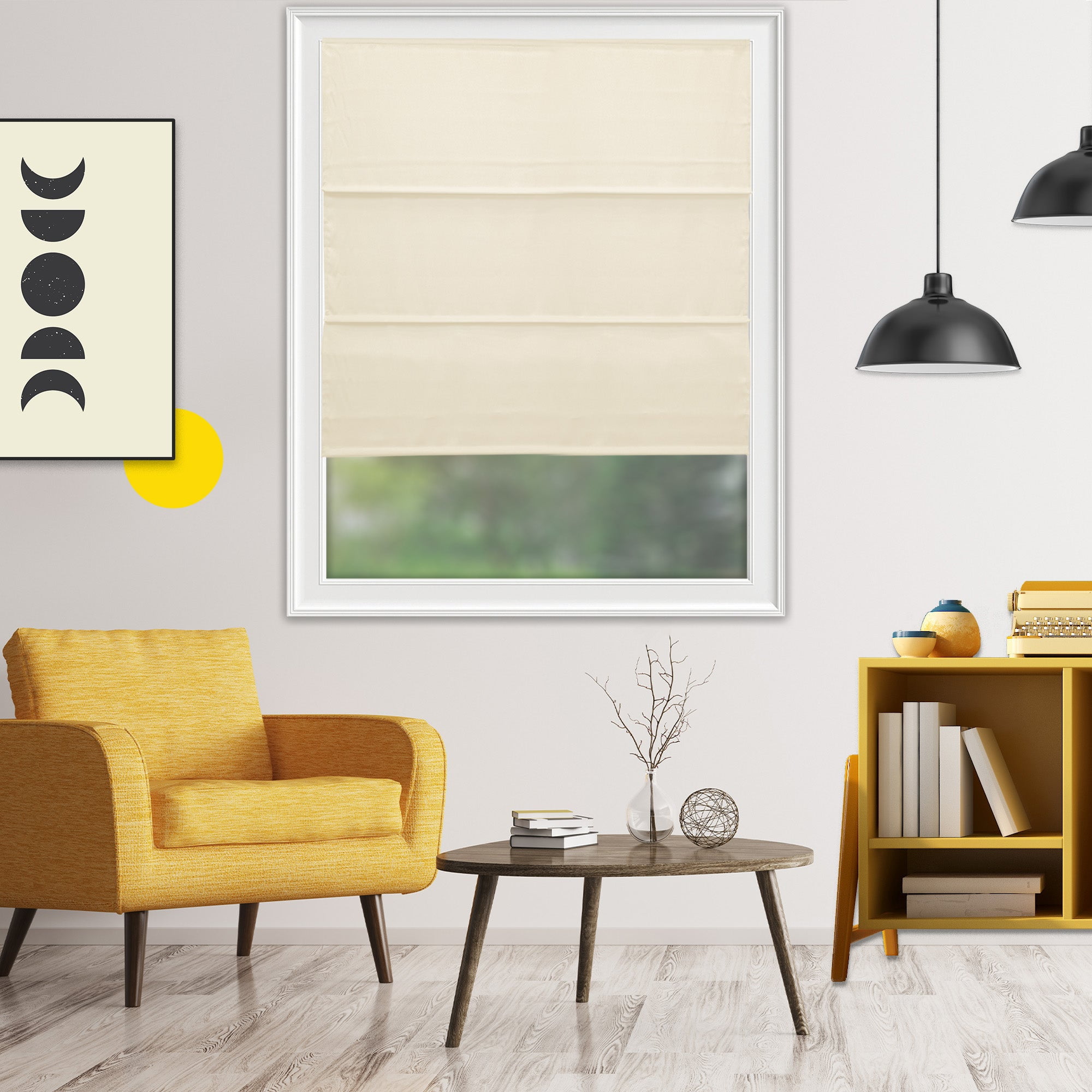 Yellow Blinds Cordless Light Filtering Roman Shade, Riverside Cream - 33"W X 72"H