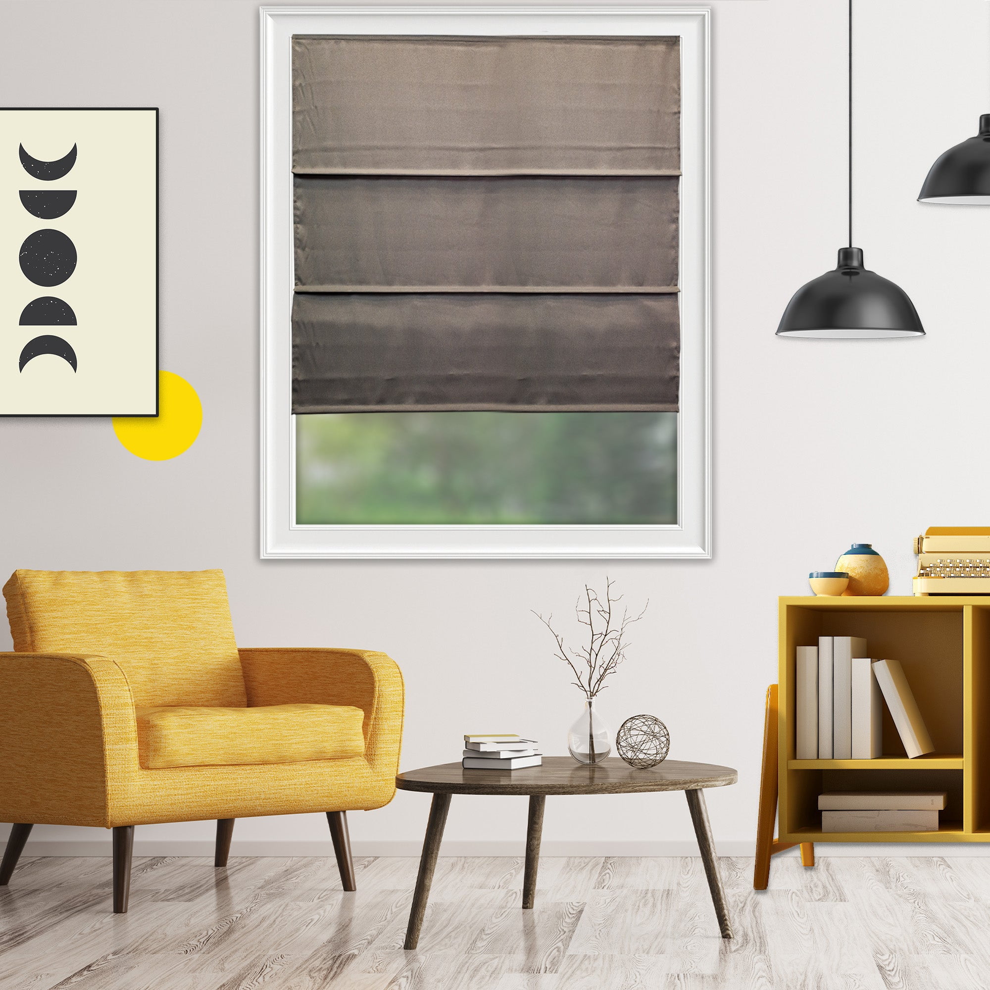 Yellow Blinds Cordless Light Filtering Roman Shade, Riverside Dark Elm - 27"W X 72"H
