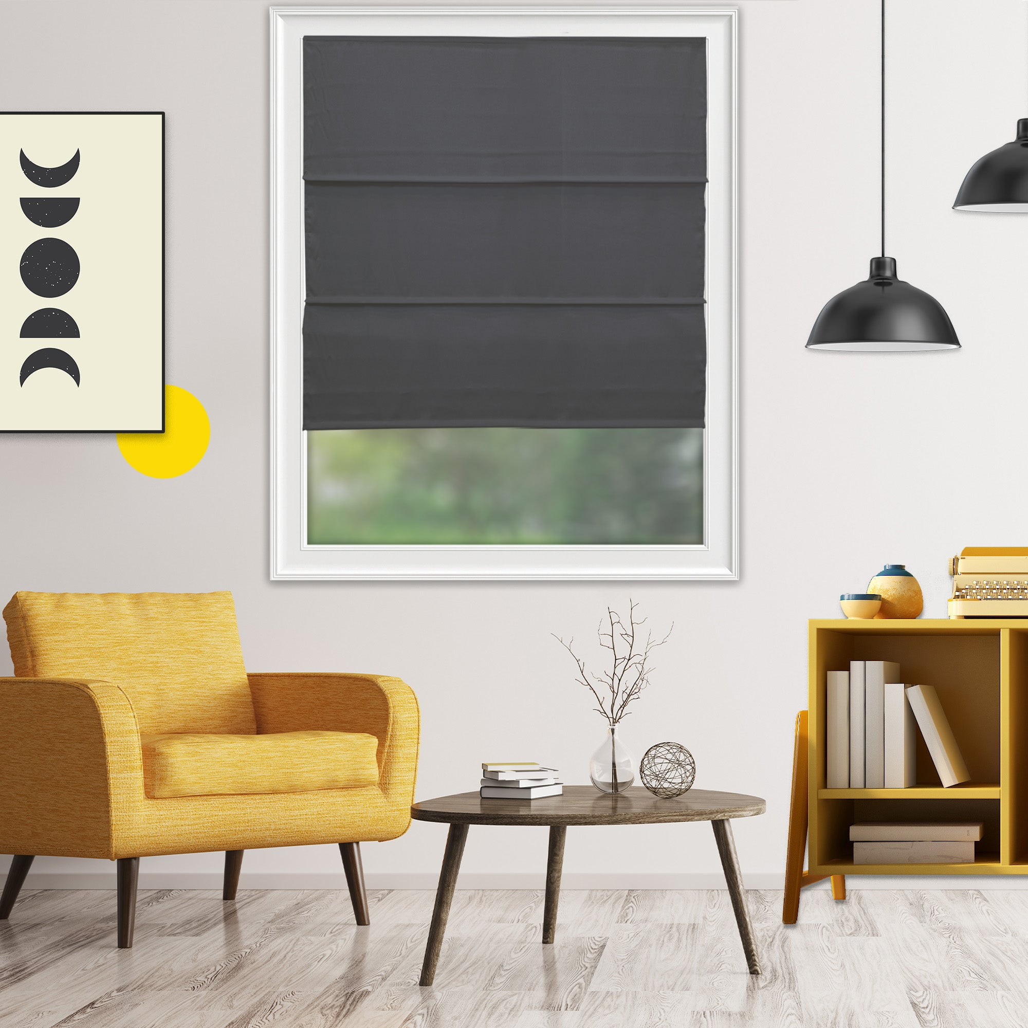 Yellow Blinds Cordless Light Filtering Roman Shade, Riverside Grey - 23"W X 72"H