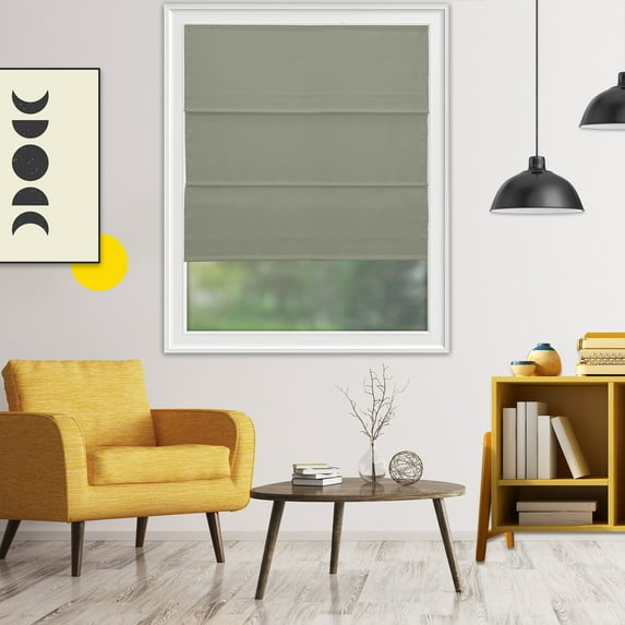 Yellow Blinds Cordless Light Filtering Roman Shade, Riverside Sage - 31"W X 72"H
