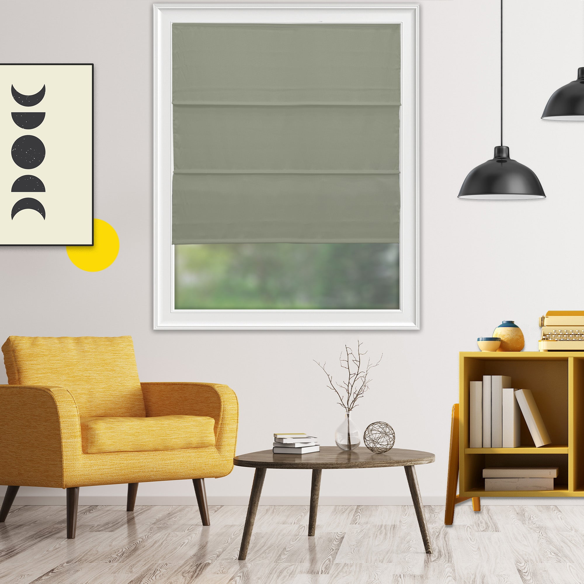 Yellow Blinds Cordless Light Filtering Roman Shade, Riverside Sage - 39"W X 72"H