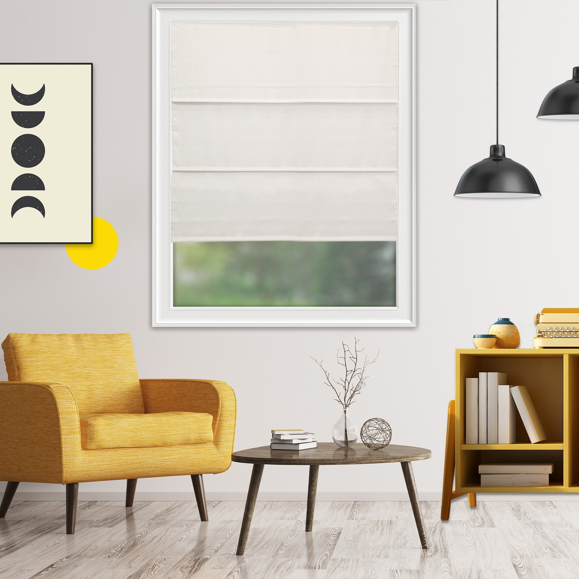 Yellow Blinds Cordless Light Filtering Roman Shade, Riverside Ultra White - 23"W X 72"H