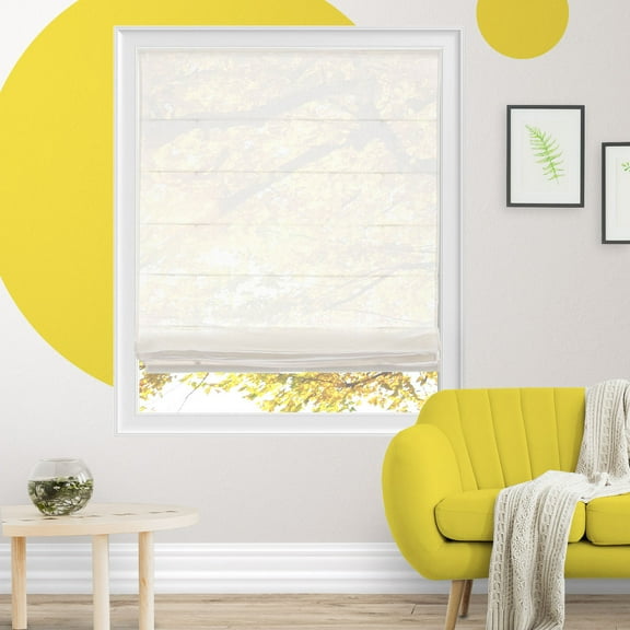 Yellow Blinds Cordless Sheer Roman Shade, Pacific White - 23"W X 64"H